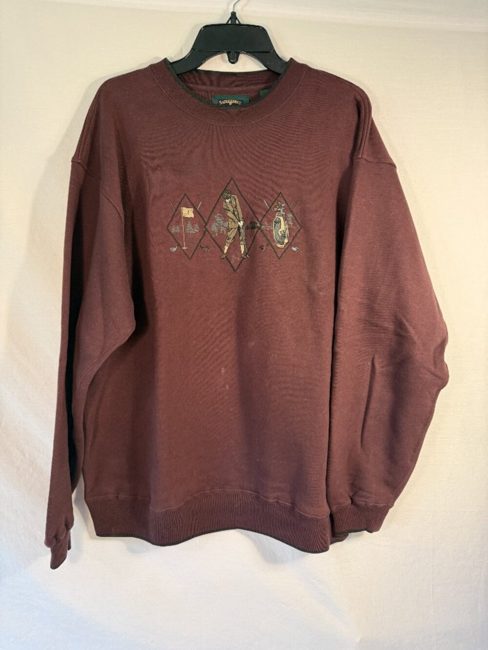 Saddlebred Men's Embroidered Golf Crewneck Sweatshirt Maroon Large L